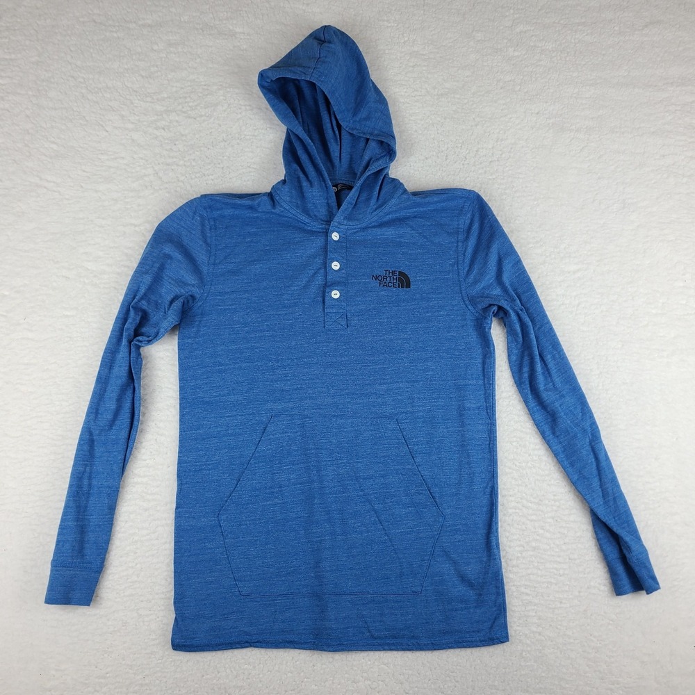 The North Face Hoodie Mens Small Blue Cotton Rayon Polyester Button Activewear